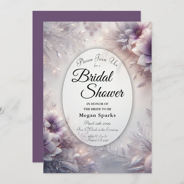 Silver and Soft Amethyst Winter Bridal Shower Invitation (Front/Back)