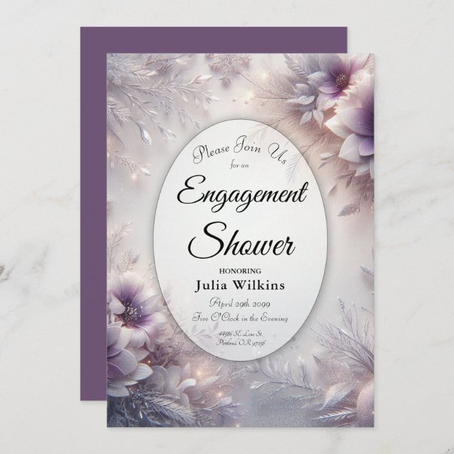 Silver and Soft Amethyst Winter Engagement Shower Invitation (Front/Back)
