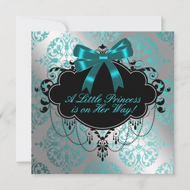 Silver and Teal Blue Princess Baby Girl Shower Invitation (Front)