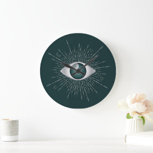 Silver and Teal Green Mystic Evil Eye Nazar Mati Large Clock
