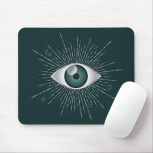 Silver and Teal Green Mystic Evil Eye Nazar Mati Mouse Pad