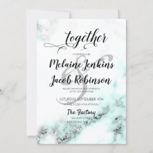 Silver and Teal Marble Elegant Wedding Invitation