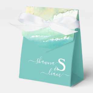 Silver and Teal Monogram Aqua Blue Ocean Favour Box