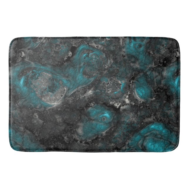 Silver and Turquoise Stone Abstract Bath Mat (Front)