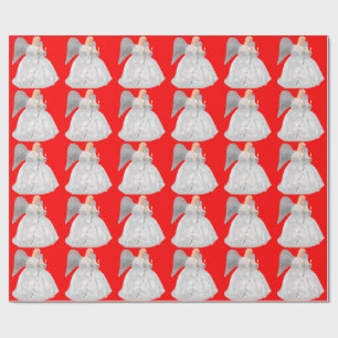 Silver and White Angel Red Wrapping Paper