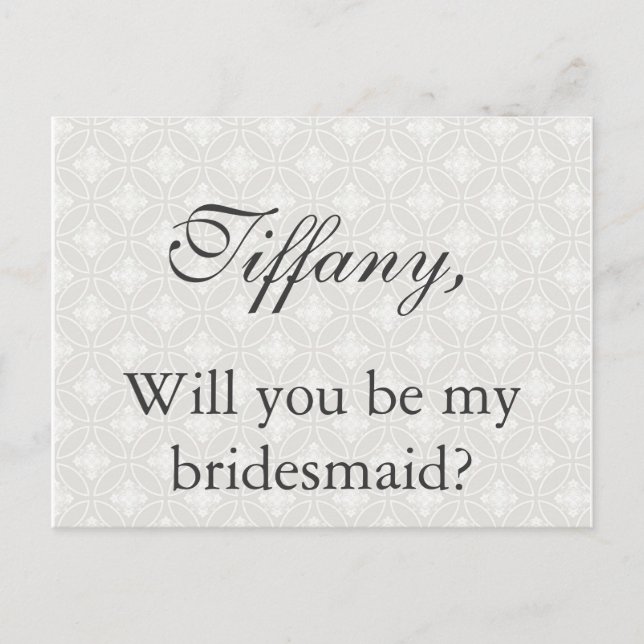 Silver and White Be my bridesmaid Invitation Postcard (Front)