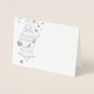 Silver and white birdcage wedding thank you card