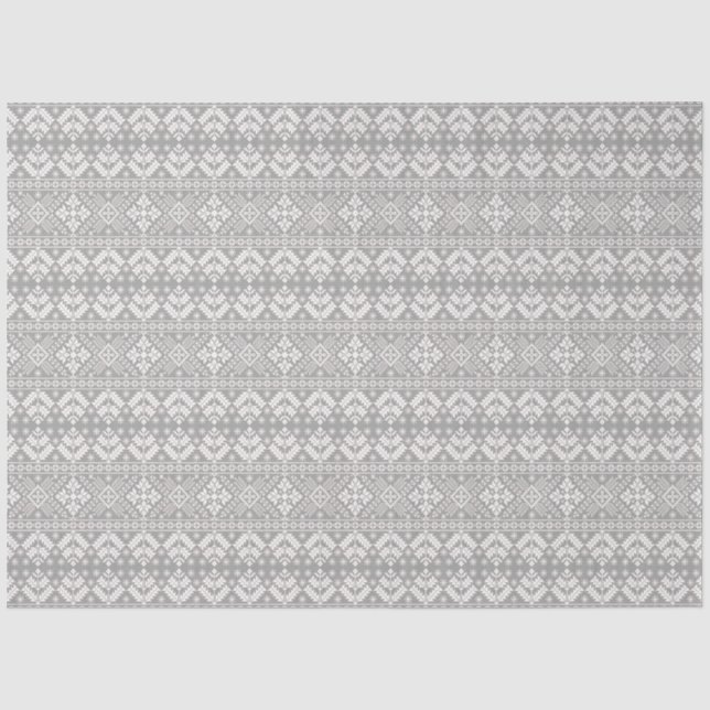 Silver and White Christmas Fair Isle Pattern Tissue Paper (Front)