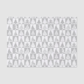Silver And White Christmas Tree Holiday Pattern Tissue Paper