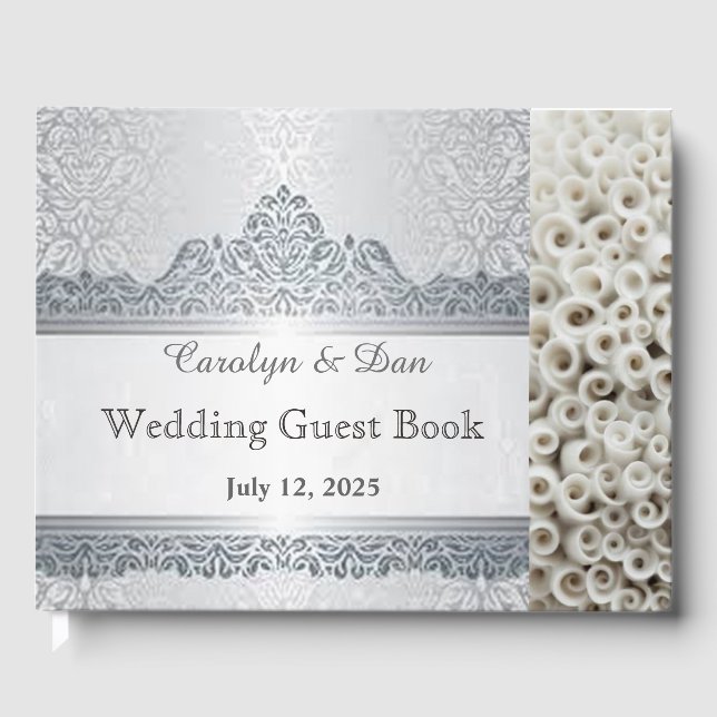Silver and white customisable wedding guest book (Front)