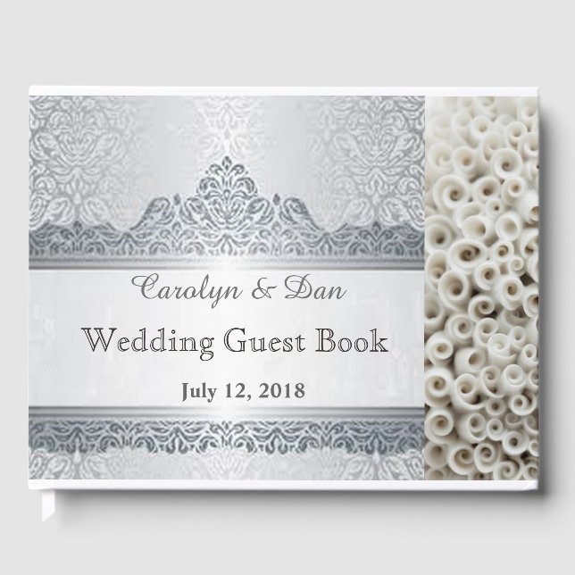 Silver and white customisable wedding guest book (Front)