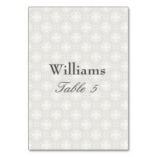 Silver and White Damask Print Pattern Table Number