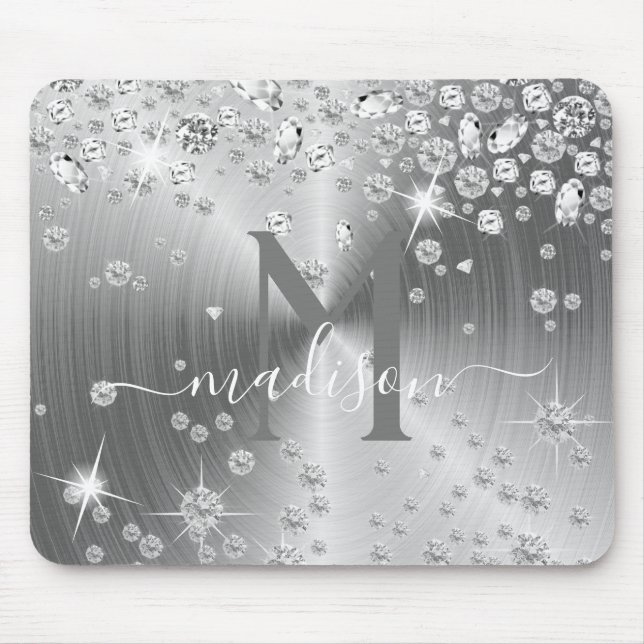 Silver and White Diamonds - Personalised Mouse Pad (Front)