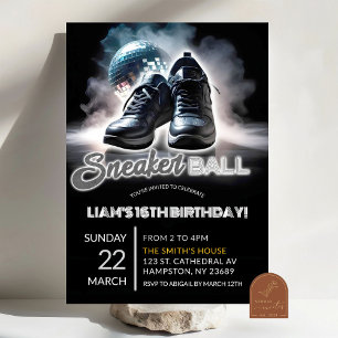 Silver and White Disco Sneakerball Birthday Invitation