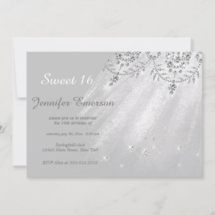 Silver and White Dress Glitter Sweet Sixteen Invit Invitation