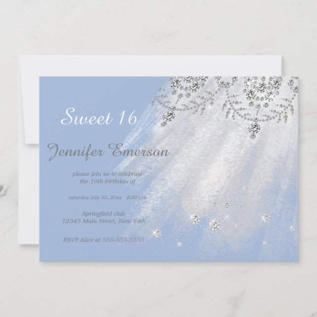 Silver and White Dress Glitter Sweet Sixteen Invitation (Front)