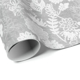 Silver and white floral pattern wrapping paper