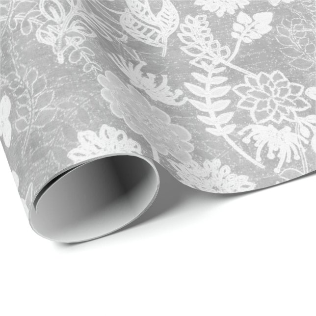 Silver and white floral pattern wrapping paper (Roll Corner)
