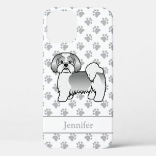 Silver And White Lhasa Apso Cartoon Dog & Name iPhone 12 Case