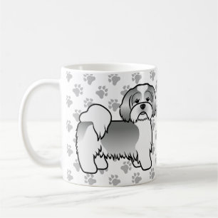 Silver And White Lhasa Apso Cute Cartoon Dog Coffee Mug