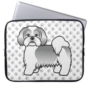 Silver And White Lhasa Apso Cute Cartoon Dog Laptop Sleeve