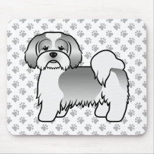Silver And White Lhasa Apso Cute Cartoon Dog Mouse Pad