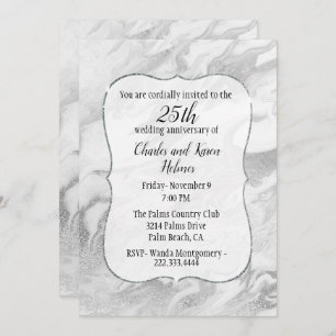 Silver and White Marbled Anniversary Invitation