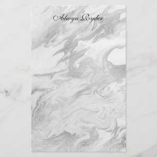 Silver and White Marbled Stationery