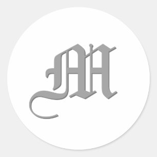 SILVER and WHITE Monogram M Sticker - Wedding Text