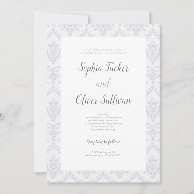 Silver and White Retro Wedding Invitation (Front)