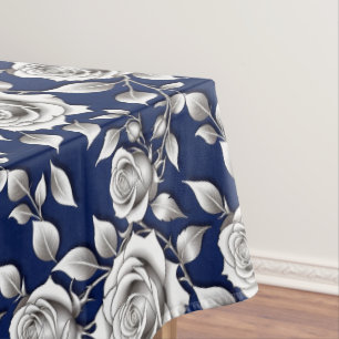 Silver And White Roses Tablecloth