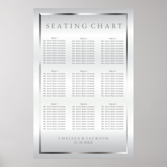 Silver and White Satin - 9 Seating Chart (Front)