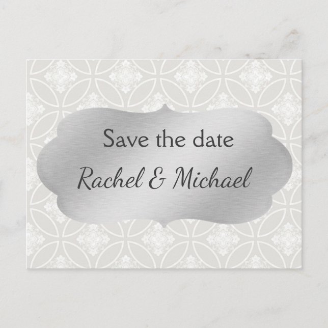 Silver and White Save the date Announcement Postcard (Front)