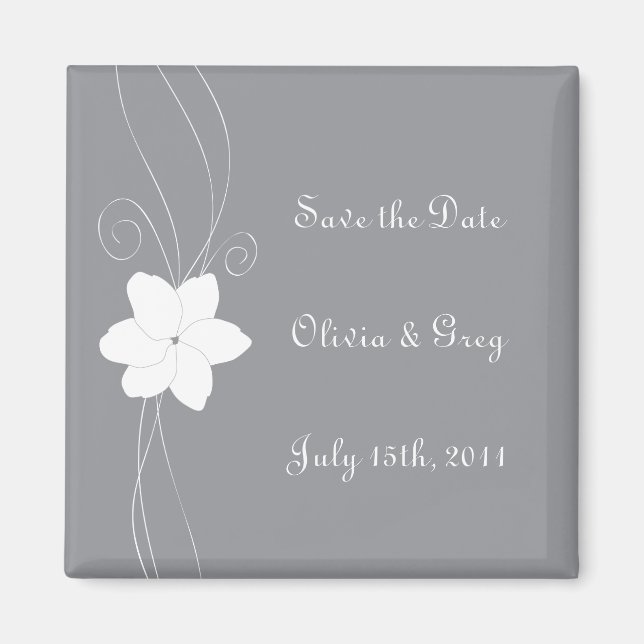 Silver and white save the date wedding magnet (Front)