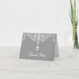 Silver and White Scrollwork Thank You Note Card