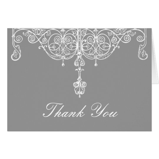 Silver and White Scrollwork Thank You Note Card