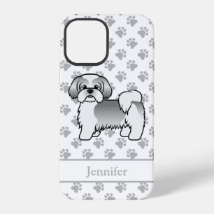 Silver And White Shih Tzu Cartoon Dog & Name iPhone 12 Pro Case