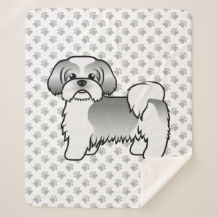 Silver And White Shih Tzu Cute Cartoon Dog Sherpa Blanket