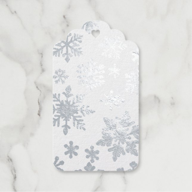 Silver and White Snowflake Real Foil Gift Tag (Front)