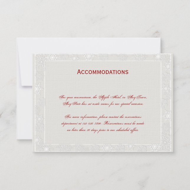Silver and White Snowflake Wedding Insert Card (Front)