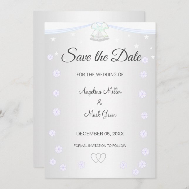 Silver and White Wedding Save the Date Invitation (Front/Back)