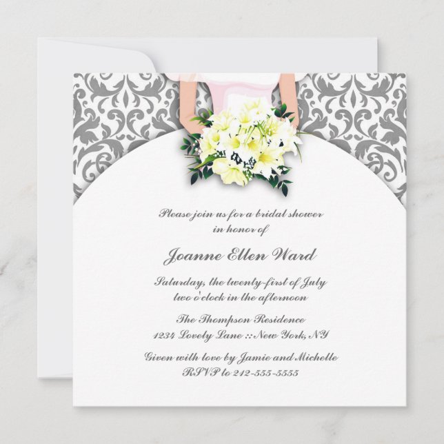 Silver and Yellow Bridal Shower Invitation (Front)