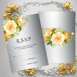 Silver and Yellow Roses Wedding RSVP Invitation