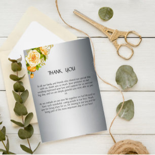 Silver and Yellow Roses Wedding Thank You Card