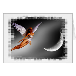 Silver Angel & Moon Fantasy Blank Card