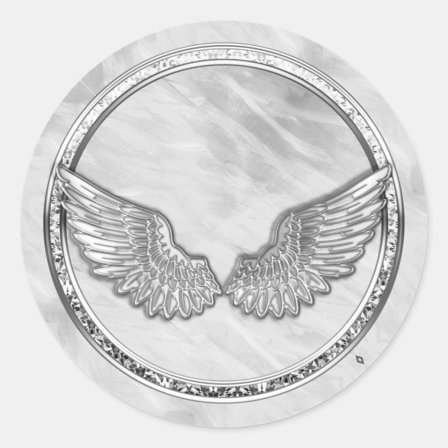 Silver Angel Wings Classic Round  Sticker (Front)