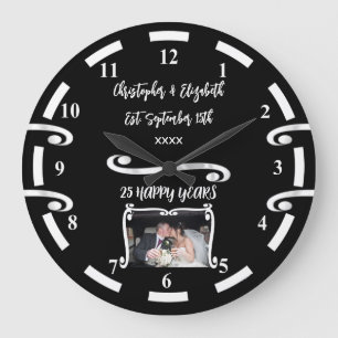 Silver Anniversary 25 years add names photo black Large Clock