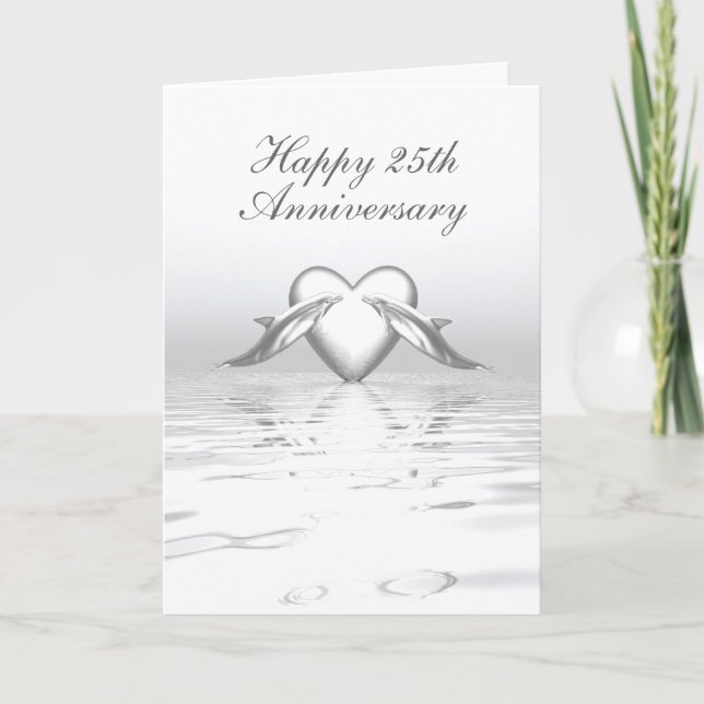 Silver Anniversary Dolphins and Heart Card (Front)
