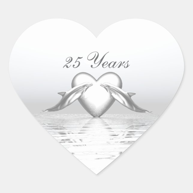 Silver Anniversary Dolphins and Heart Heart Sticker (Front)
