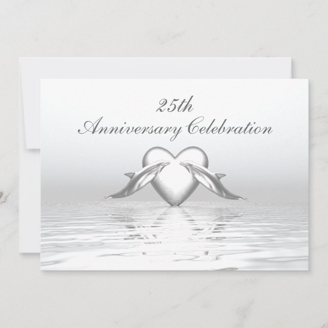 Silver Anniversary Dolphins and Heart Invitation (Front)